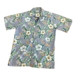 Go Barefoot Floral Blue Pastel Soft‎ Colors Hawaiian Shirt Size M